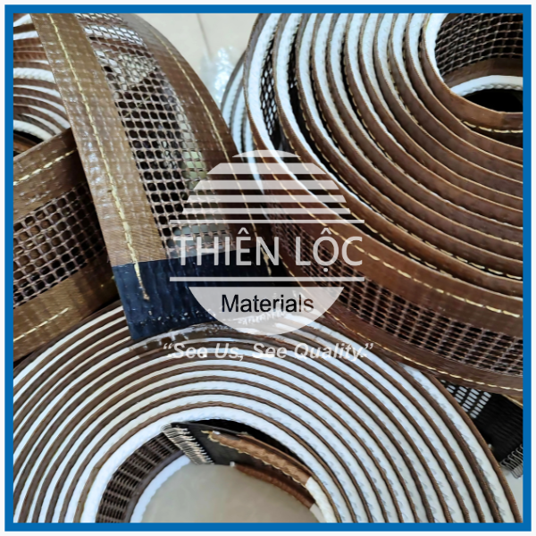 Băng tải chịu nhiệt, băng tải lưới teflon PTFE, băng tải chịu nhiệt gắn dây dẫn hướng